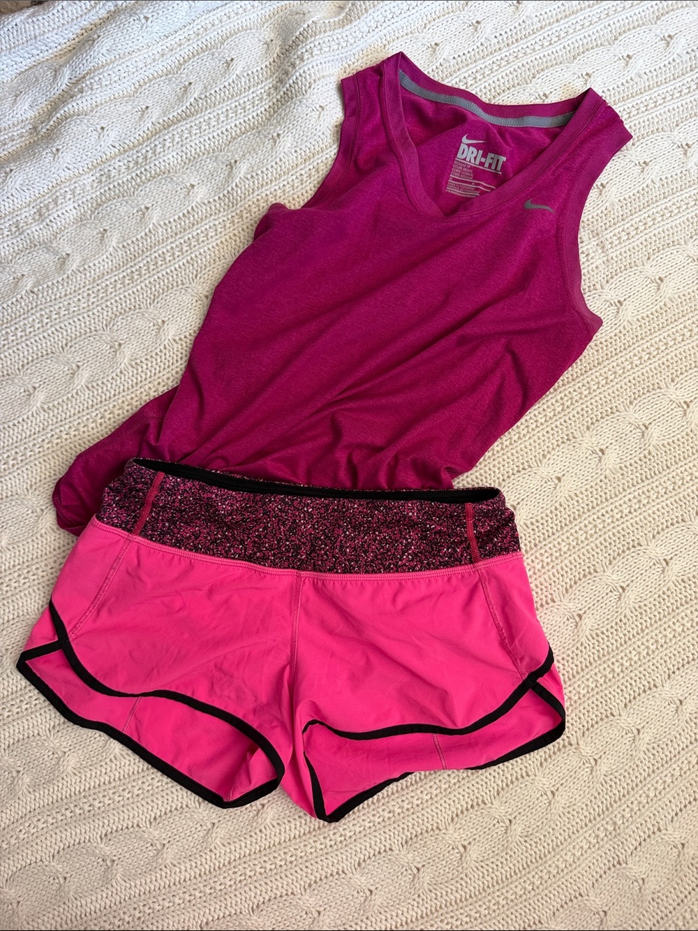 lululemon athletica Hot Pink Running Shorts with Black Trim and Marled Waistband